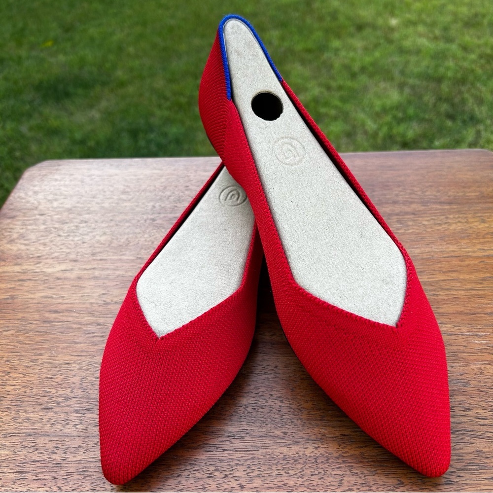 Rothy's Vibrant Red Flats with Blue Accent